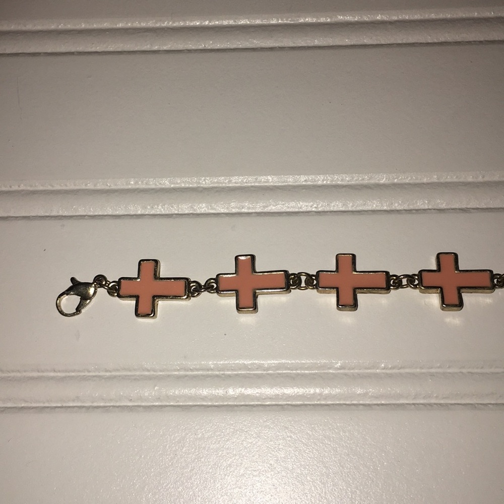 Silver and Peach Colored Cross Bracelet ⭐️⭐️ - Picture 2 of 8